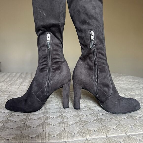 Sam Edelman Kent Microsuede Dark Gray Over the Knee Heeled Boots Women 6 Minimal - Picture 4 of 16